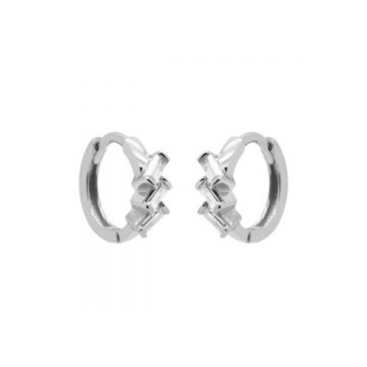 Plain Hinged Hoops Triple Baguette Silver
