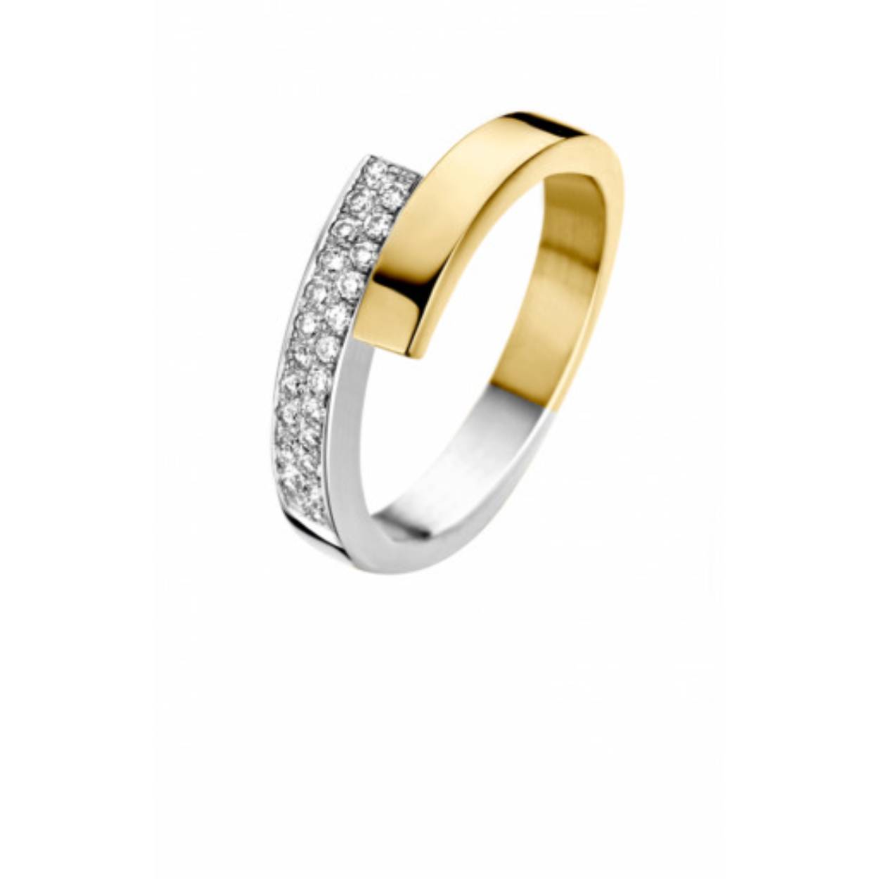 Deze prachtige ring van het merk Fjory is uitgevoerd in 14 karaat geel- en witgoud. De strakke met ingelegde diamanten 0,25crt, heeft een tijdloze uitstraling. De maat van deze ring is 17,5.

De collectie van Fjory bestaat uit luxe massieve 14 karaat gouden sieraden met een kern van zilver. Met deze pure kwaliteit van Nederlandse bodem krijg je geen deukjes in je sieraden.
