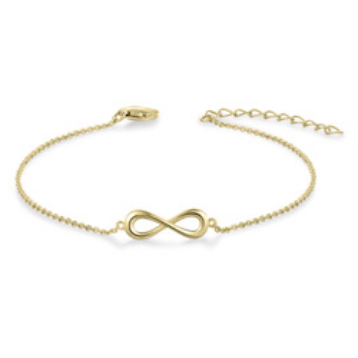 Mooie Zilver vergulde anker schakel armband met in het midden het Infinity teken. 
Lengte: 17 cm + 3 cm.

Leuk om te combineren met de bijpassend 
collier N1108Y