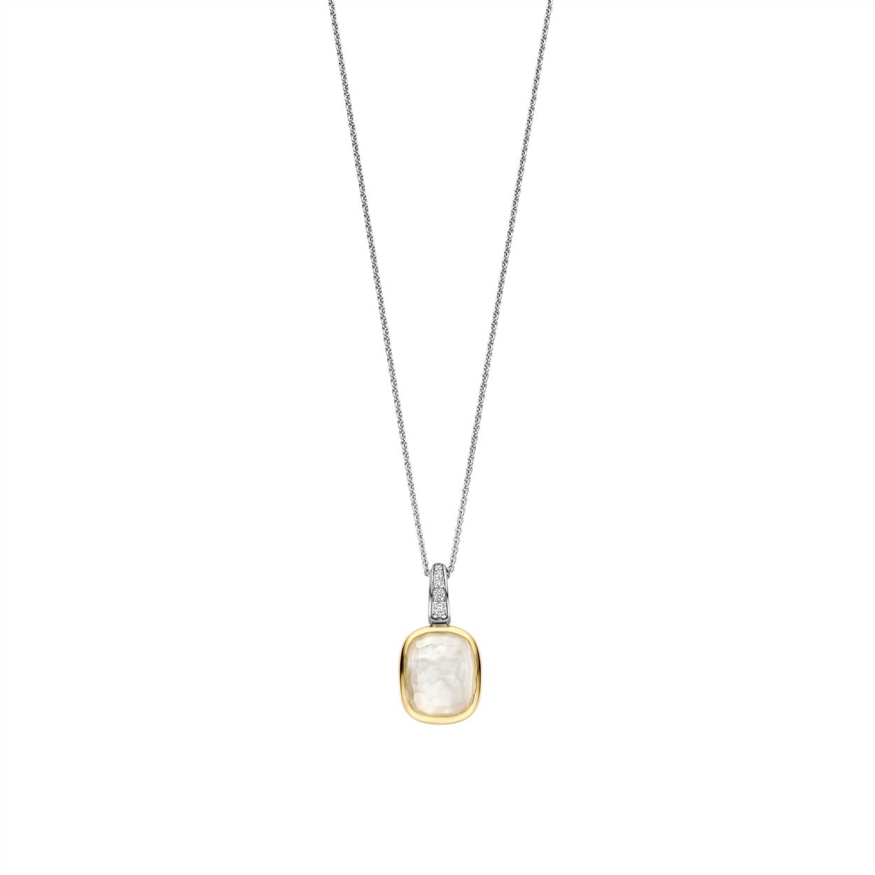 Ti Sento Milano - Zilveren hanger bezet met zirconia en parelmoer, deels verguld, incl. verstelbaar collier 42/48cm - 6852MW