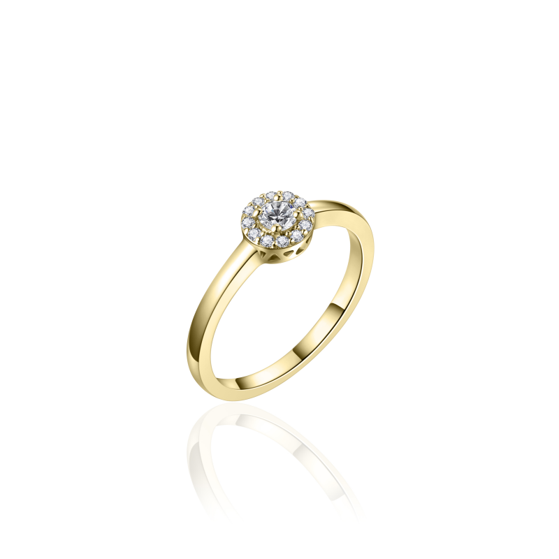 14k gouden ring, entourage met zirkonia's M54
Ring is uit te breiden tot een set met bijpassende oorknoppen en hanger