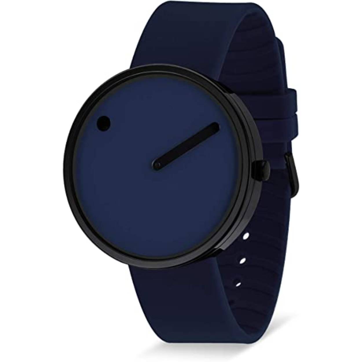 Dit  Picto horloge met blauwe wijzerplaat heeft een minimalistisch en strak Scandinavisch design. De band van het horloge is van siliconen. HET MERK Steen Georg Christensen ontwikkelde samen met Erling Andersen een idee: ze wilden het eerste horloge cre�ren met een roterende wijzerplaat, ge�nspireerd op de middeleeuwse kerkklok. Een stip op de wijzerplaat geeft het uur aan en een wijzer de minuten. Het horloge genaamd �Picto� is vernoemd naar de Picten, een Keltische stam die bekend stonden om hun gebruik van tatoeages en body paintings. Na de lancering in 1984, werd Picto al snel een sensatie in de internationale design scene. Picto is het merk voor liefhebbers van origineel design. 