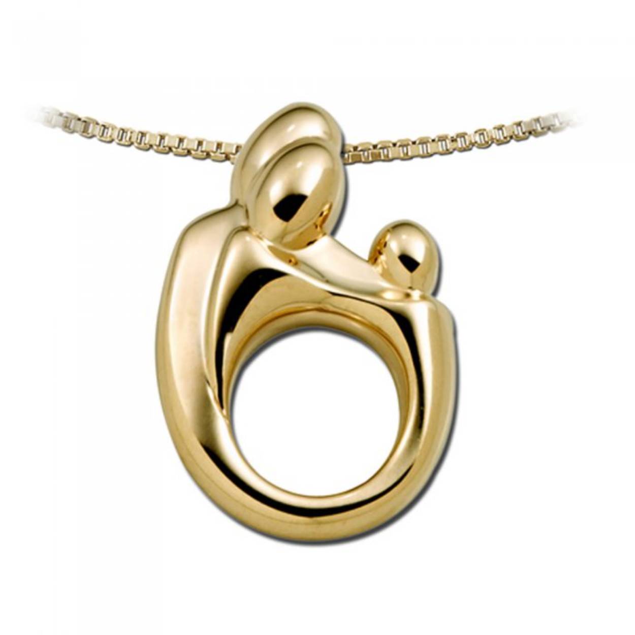 Schitterende 14 karaat gouden hanger, met een gestileerde afbeelding van twee ouders met een kind.
Deze hanger is een liefdevol geschenk aan een moeder, of een mooi cadeau voor jezelf als je je moederschap wilt uitdragen.

Moeders laten graag zien hoe trots ze zijn op hun kinderen en hun moederschap, en vinden een stijlvol en subtiele hanger een prachtige manier om de liefdevolle band binnen hun gezin uit te beelden.

Alleen de hanger, ketting is apart verkrijgbaar.