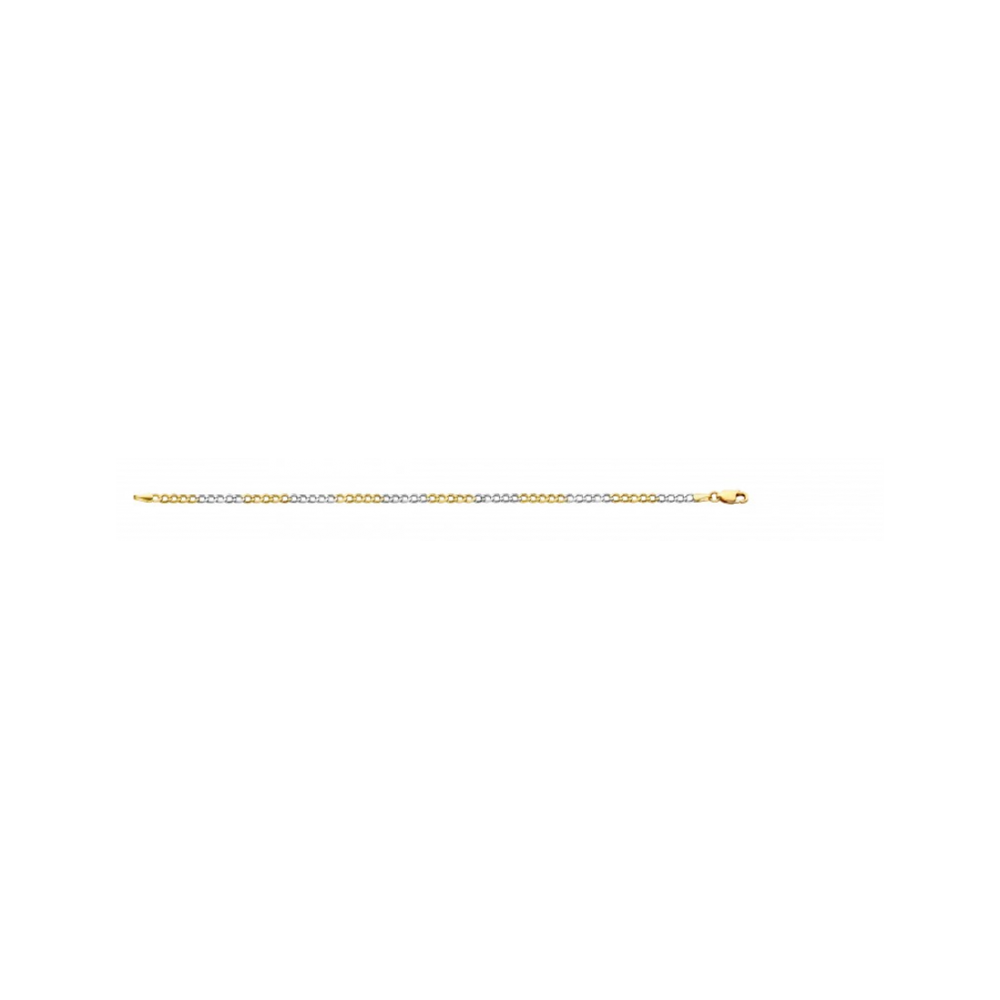 14krt bicolor gouden armband met zilverkern. Bijpassend collier. Schakel: Gourmet. Diameter: 3mm. Lengte: 21 cm