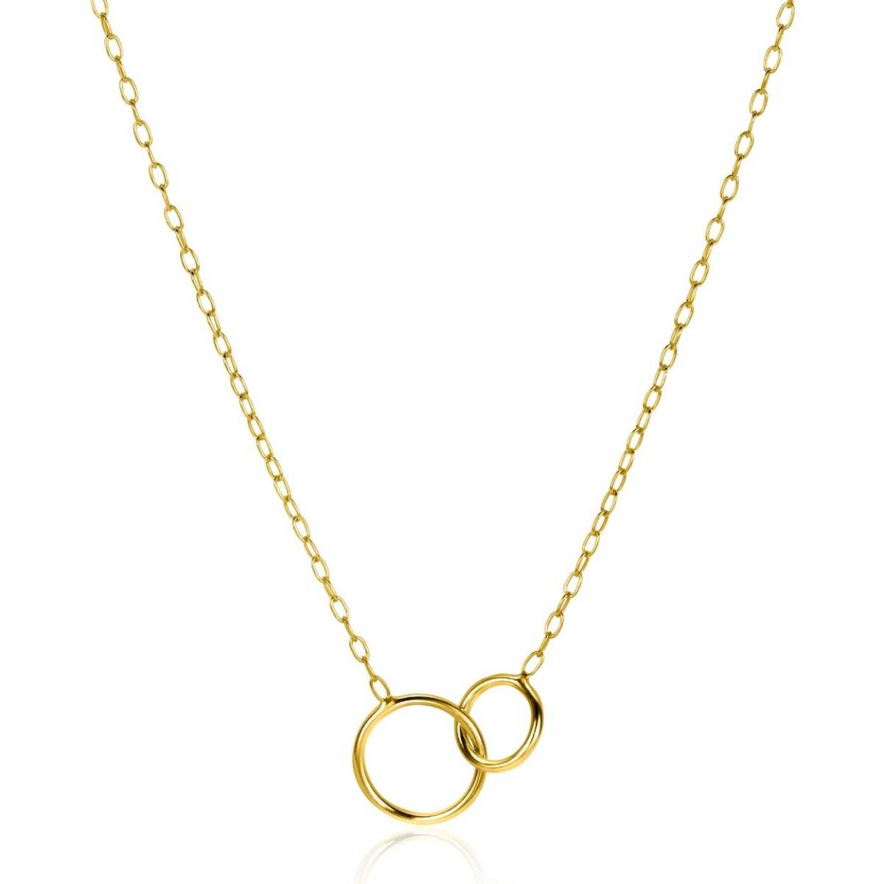 ZINZI gold plated zilveren paperclip schakelketting, waarbij in het midden twee ronde vormen mooi met elkaar verbonden zijn. De lengte is te variëren tussen 42 en 45cm. Met herkenbaar Zinzi hartje bij de sluiting. Vervaardigd van eerste gehalte zilver (925) en met extra 14K geel vergulding