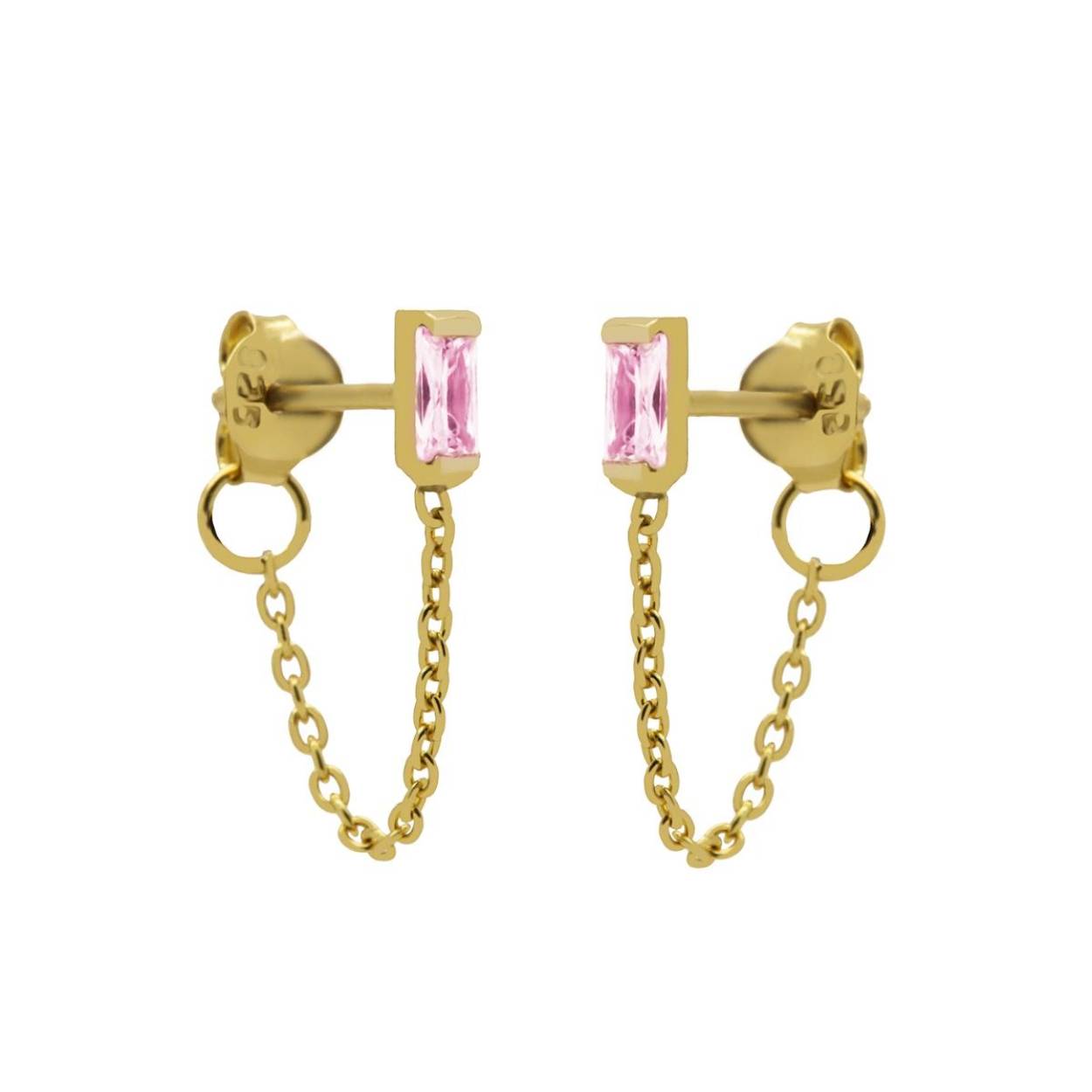 Chain zirkonia single pink square goldplated