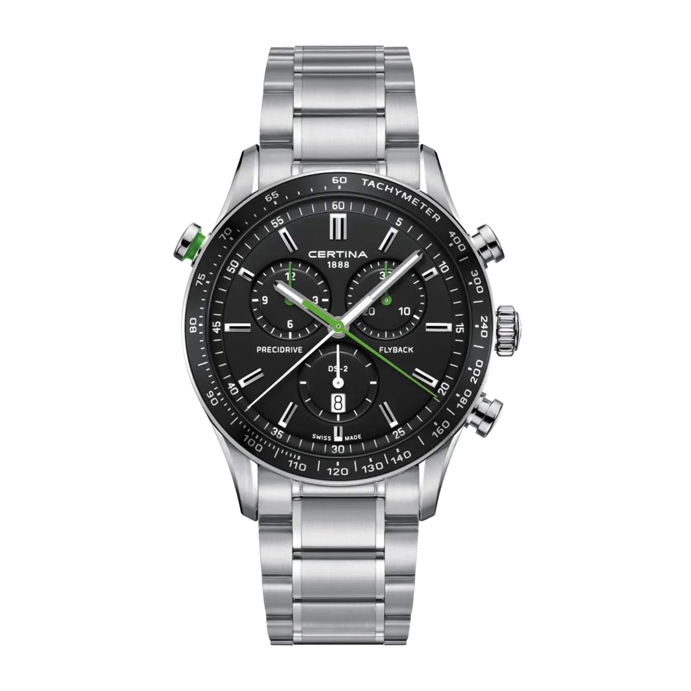 DS-2 Flyback Precidrive chrono staal heren brac. met saffierglas 100m WR
