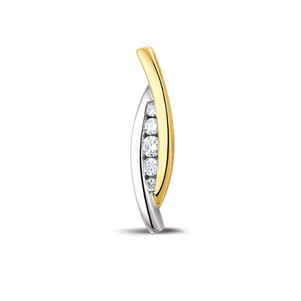 Gouden bicolor hanger met diamant in briljant slijpsel. 