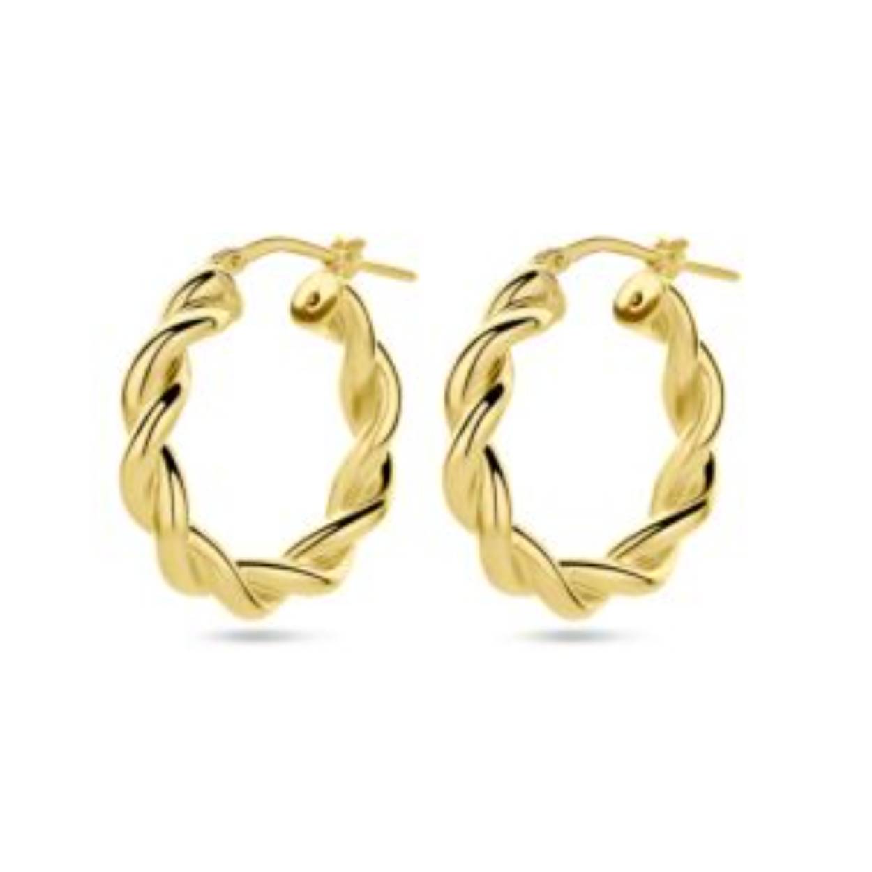 Geelgoud op 925 zilveren oorringen met een afmeting van 23x4mm. Geen garantie op de plating.