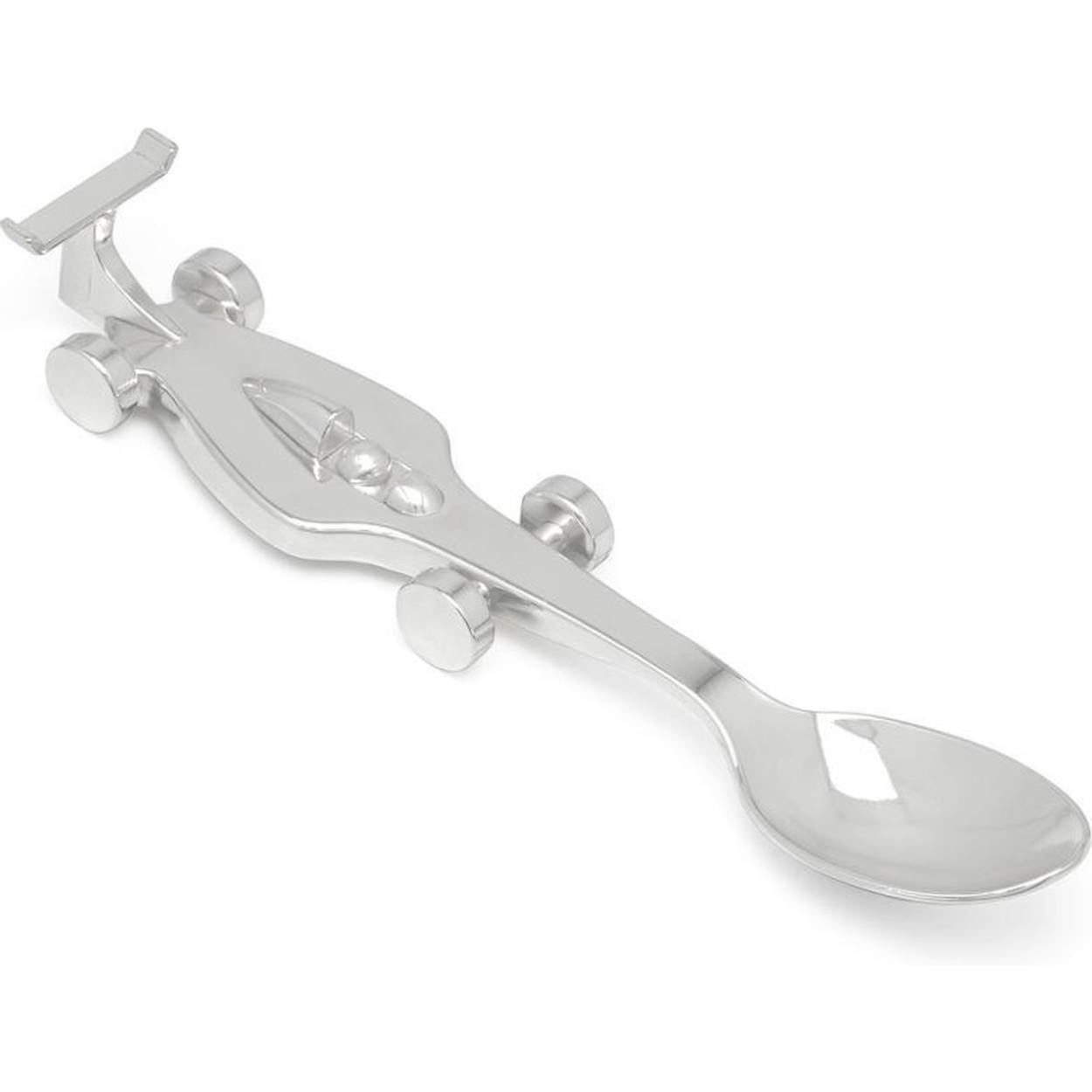 Speciaal voor de kleine Formule 1 en raceauto fans, heeft Zilverstad een raceautolepel ontworpen. Op deze manier wordt eten niet alleen leuker voor de kinderen, maar ook voor de ouders. De hapjes 'rijden' er zo in! De lepel is verzilverd en gelakt waardoor deze niet in de vaatwasser mag. Een uniek kraam- of verjaardagscadeau.