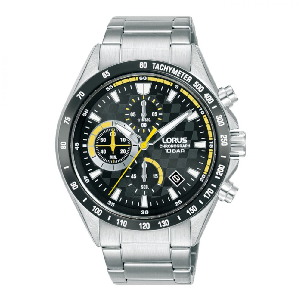 Dit is een herenhorloge van het merk Lorus. Het is een chronograaf horloge gemaakt van staal. De diameter van de kast is 43.5 mm en de kast is 11.4 mm dik.
De verdere specificaties van het horloge zijn als volgt:
Kastvorm: rond
Kastkleur: zilverkleurig
Kastmateriaal: staal
Bandbreedte: 22 mm
Bandlengte: 263.5 mm
Sluiting: vouwsluiting met drukker
Wijzerplaatkleur: zwart
Glassoort: hardlex mineraal glas
Waterdichtheid: 10 ATM
Techniek: quartz