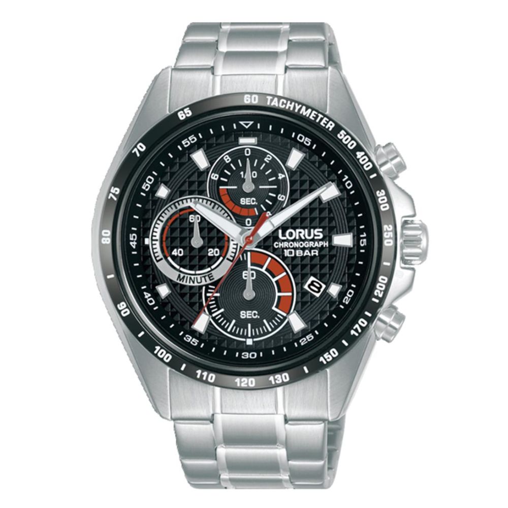 Lorus chronograaf herenhorloge staal met zwart/rode wijzerplaat