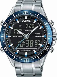Lorus stalen herenhorloge ana-digi met blauwe lunet en wijzerplaat