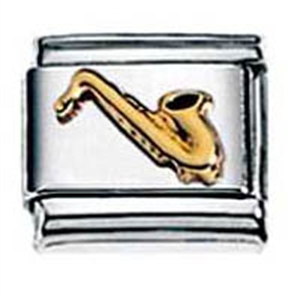 Zoppini - 9mm - muziek symbolen - saxofoon

staal met 18krt. goud
model   : saxofoon emaille
hoogte : 9mm