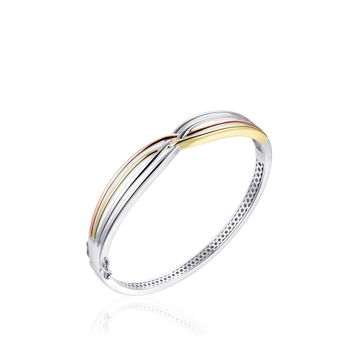 Zilverem Bangle Cross Over Tri Colour Verguld SB19T-56