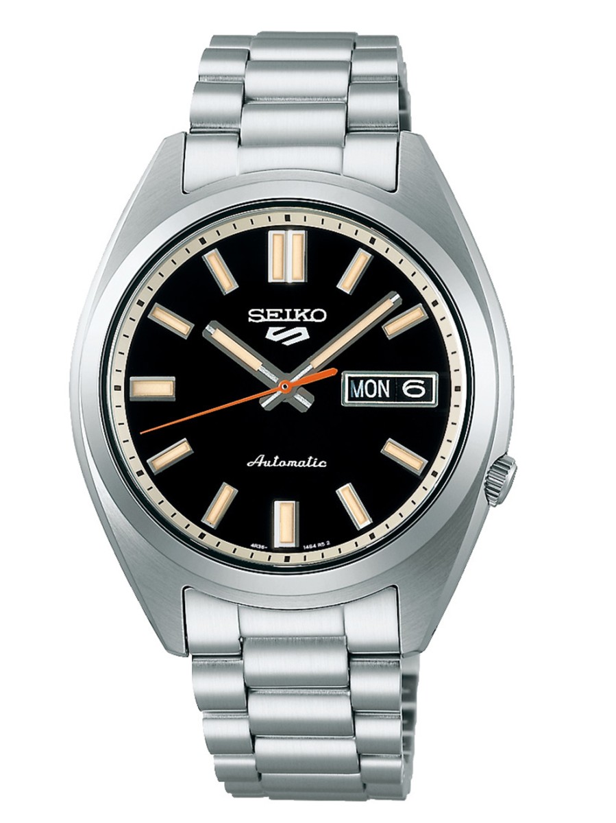 SEIKO SRPK89K1 heren polshorloge uit de serie Seiko 5 Sport. uurwerk mechanisch automaat. Edelstalen kast 37,4 mm met Hardlex glas. Edelstalen schakelband met vouwsluiting. Zwarte wijzerplaat met licht gevende wijzers en index. 10 ATM waterdicht.