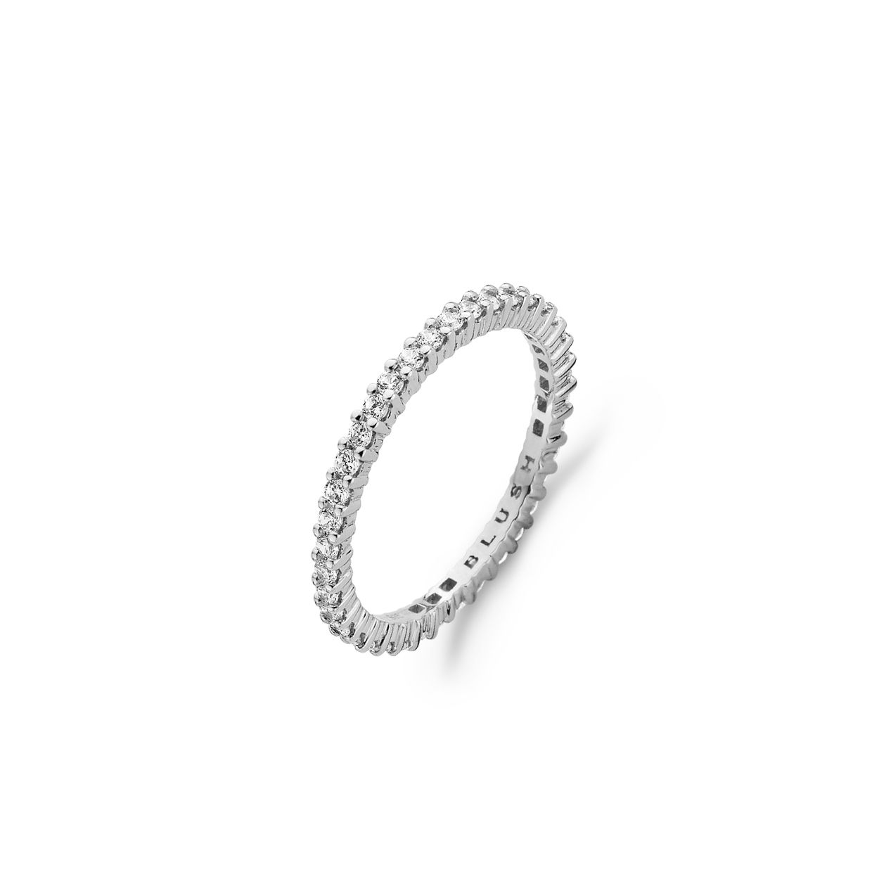 Witgouden ring rondom gezet met zirkonia in chatonzetting. Maat 56