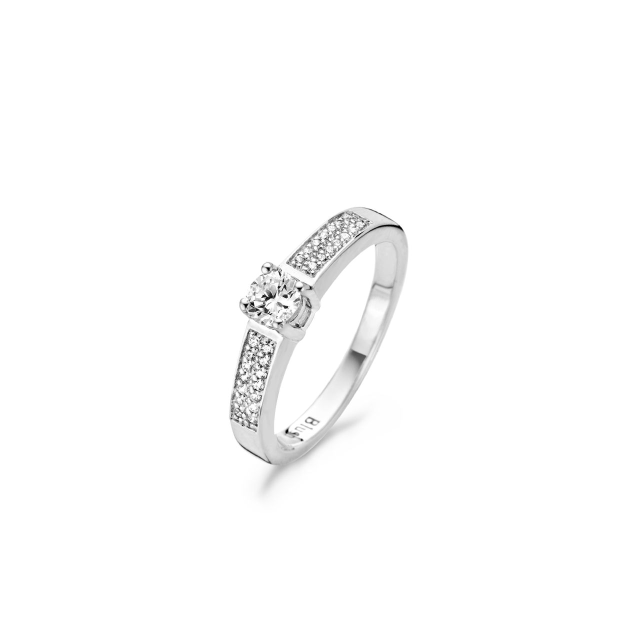 witgouden Blush ring, vlak zirconia+pave in band mt54