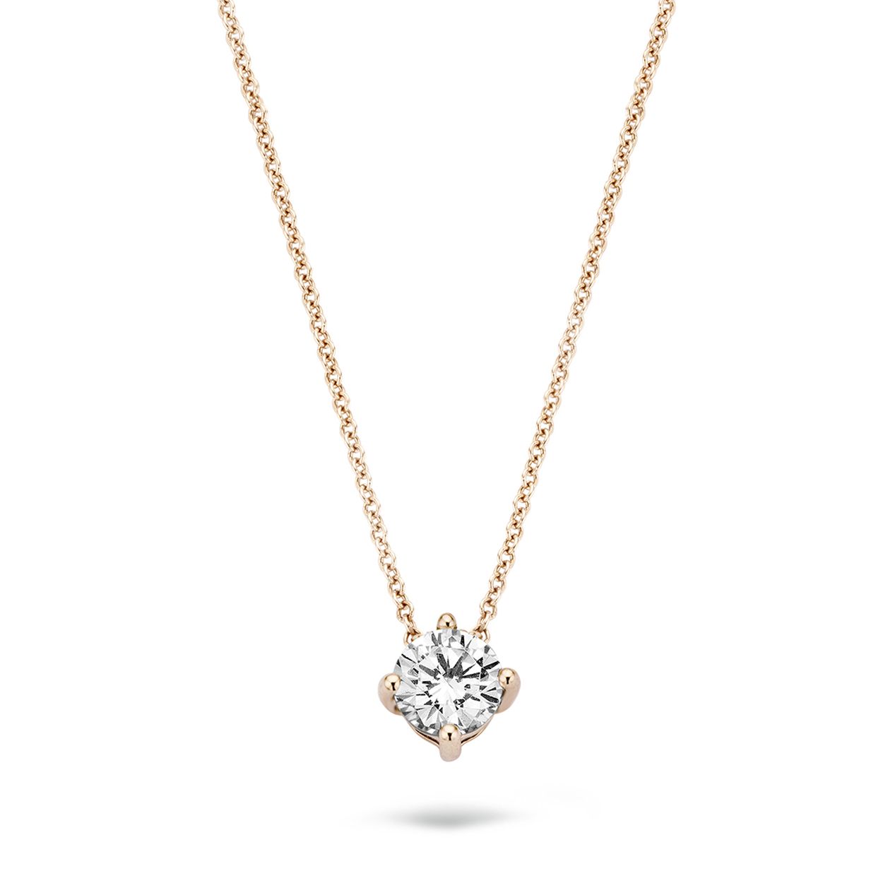 Never miss a change to shine. Deze 14 karaats rosé gouden ketting heeft een lengte van 42 centimeter. De hanger kan vrij bewegen over de schakels van dit ankercollier met een dikte van 0,7 millimeter. De briljant geslepen witte Zirkonia met een diameter van 4 millimeter is gezet in een rosé gouden chatonzetting. Dit tijdloze Blush sieraad is een elegant sieraad voor elke gelegenheid en daarmee een perfecte aanvulling op je Zirkonia sieradencollectie.