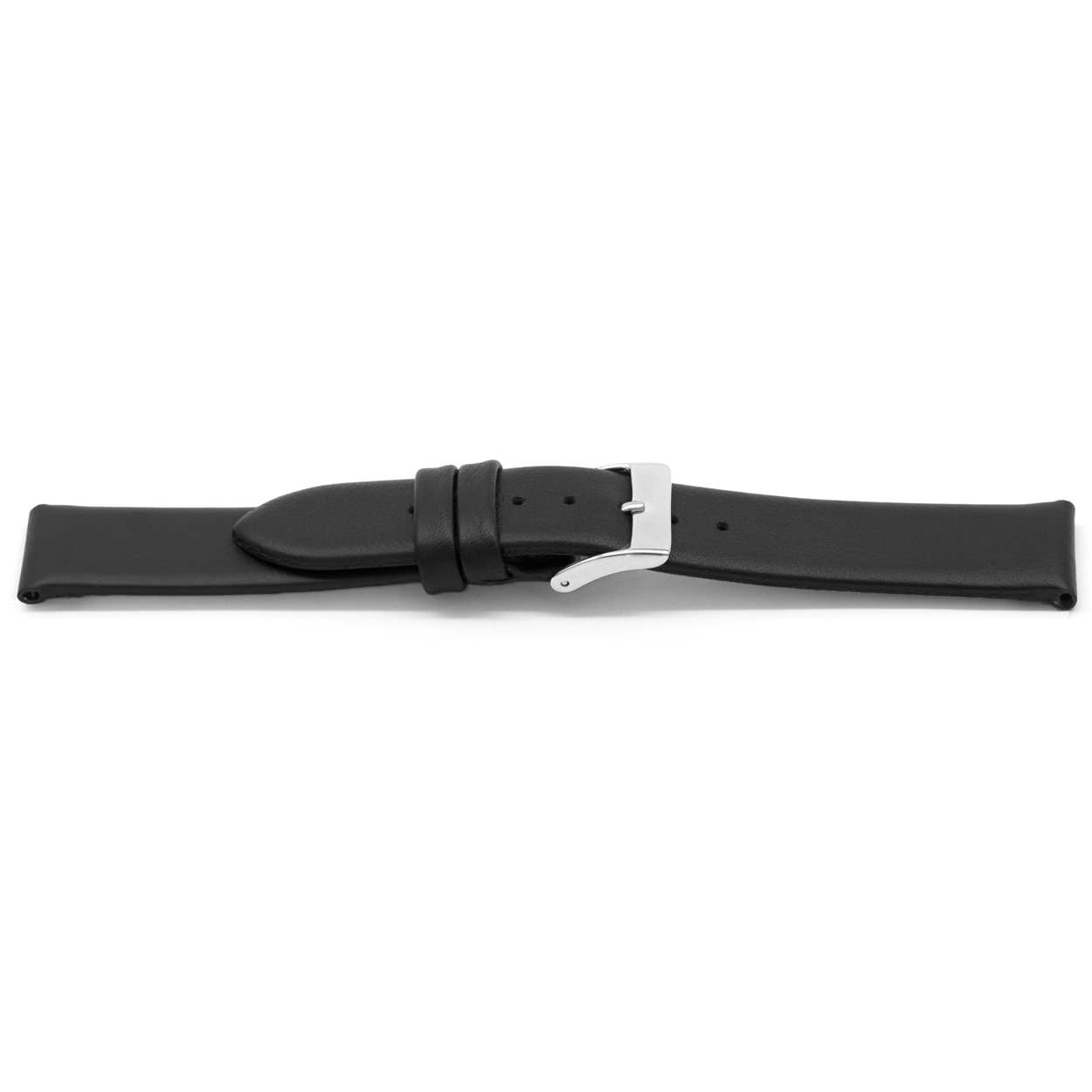 Zwarte kalfslederen horlogeband waterdicht met zilverkleurig edelstalen gesp.
Kleur band: Zwart
Band dikte: 3.4mm 
Band lengte: 70/120mm
Band breedte: 12x12mm
Gesp: Stainless steel
Bekleding binnenband: Nubuck
Gestikt: Nee
Pushpin: Exclusief
Hypo allergisch: Ja
NFC Chip: Ja
EAN: 4780263123123