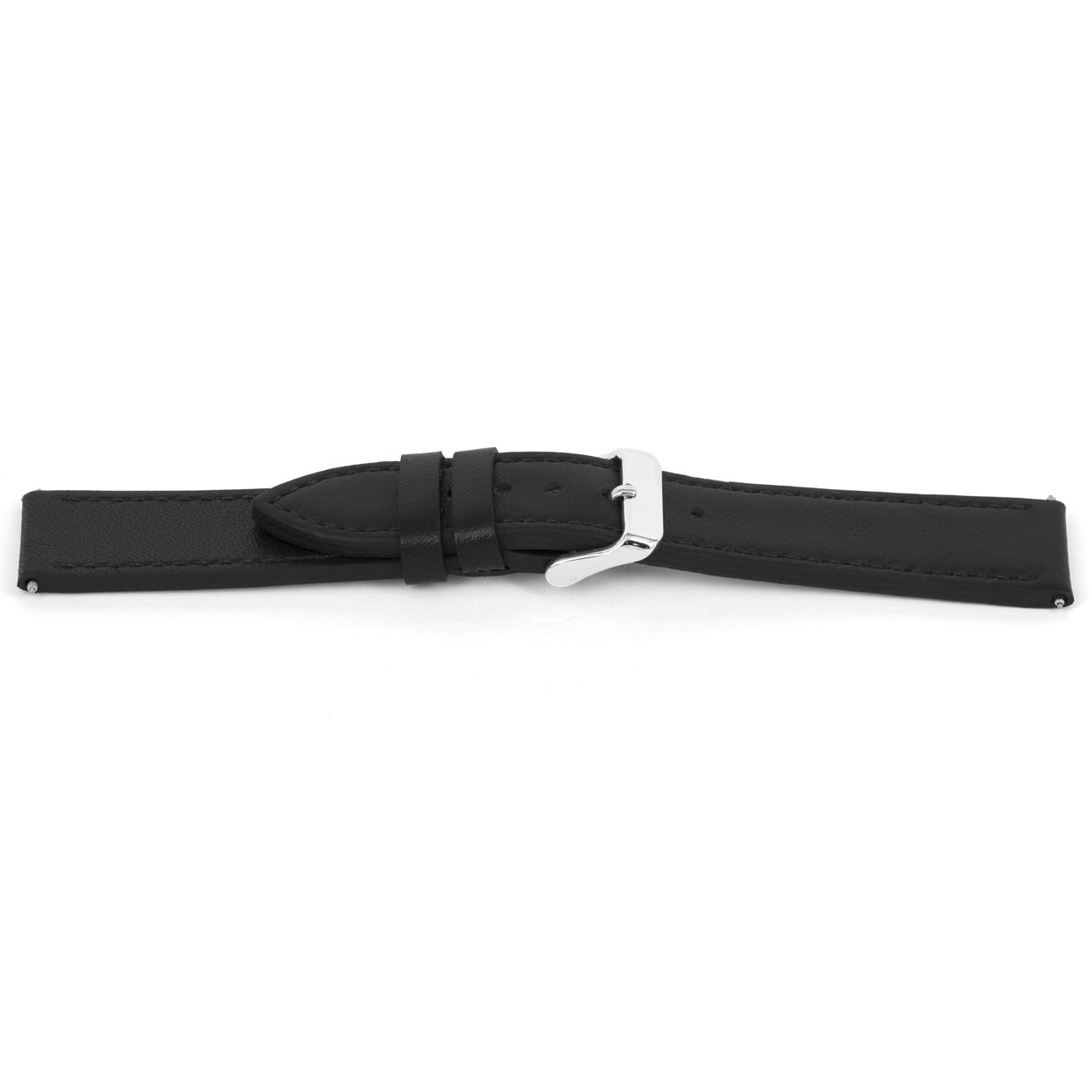 Hoogwaardig lederen horlogeband, zwart, glad en gestikt. 
Kleur band: zwart
Band dikte: 3.4mm
Band lengte:80/120
Band breedte: 22x20mm
Gesp: Edelstaal
Bekleding binnenband: Nubuck
Gestikt: Ja, zwart
Pushpin: Inclusief
Waterproef: Ja
NFC Chip: Nee
Hypo-allergeen: Ja
EAN: 4780263143220