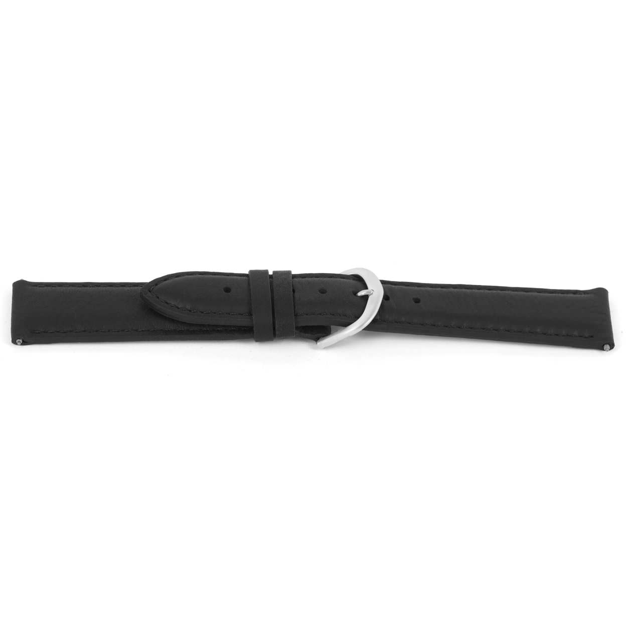 Hoogwaardig lederen horlogeband, zwart, glad en gestikt. 
Kleur band: Zwart
Band dikte: 3.7mm
Band lengte: 86/122mm
Band breedte: 24x22mm
Gesp: Edelstaal
Bekleding binnenband: Nubuck
Gestikt: Ja, zwart
Pushpin: Inclusief
Waterproef: Nee
NFC Chip: Nee
Hypo-allergeen: Ja
EAN: 4780263144241