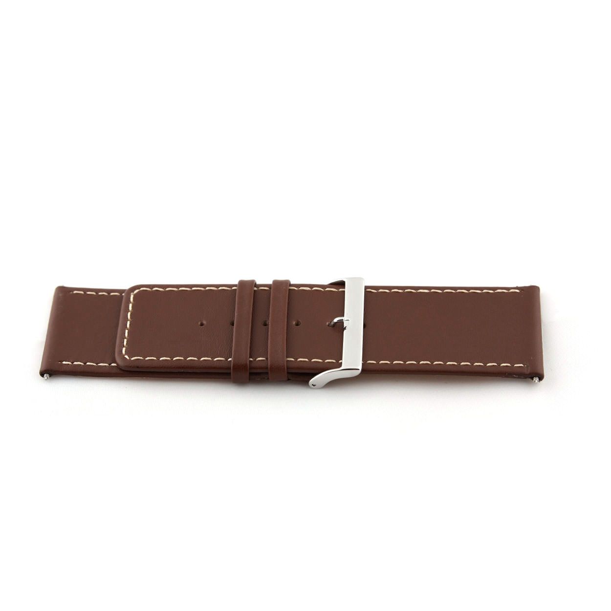 Italiaans lederen horlogeband J43/TMB80, bruin, glad en gestikt. 
Kleur band: bruin
Band dikte: 2mm
Band lengte: 72/113mm
Band breedte: 24x24mm
Gesp: All Stainless Steel
Bekleding binnenband: Nubuck
Gestikt: Ja beige
Pushpin: Inclusief
Hypo allergisch: Ja