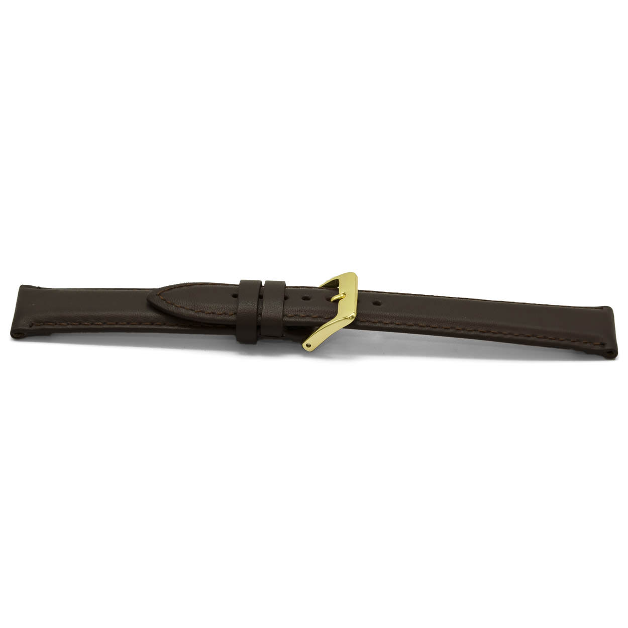 Bruin lederen horlogeband licht gevuld met goudkleurig aluminium gesp.
Kleur band: Bruin
Band dikte: 4.4 - 3.4mm
Band lengte: 75/115mm
Band breedte: 22x20mm
Gesp: Aluminium
Bekleding binnenband: Nubuck
Gestikt: Ja, dezelfde kleur als de band. 
Pushpin: Exclusief
Hypo allergisch: Ja