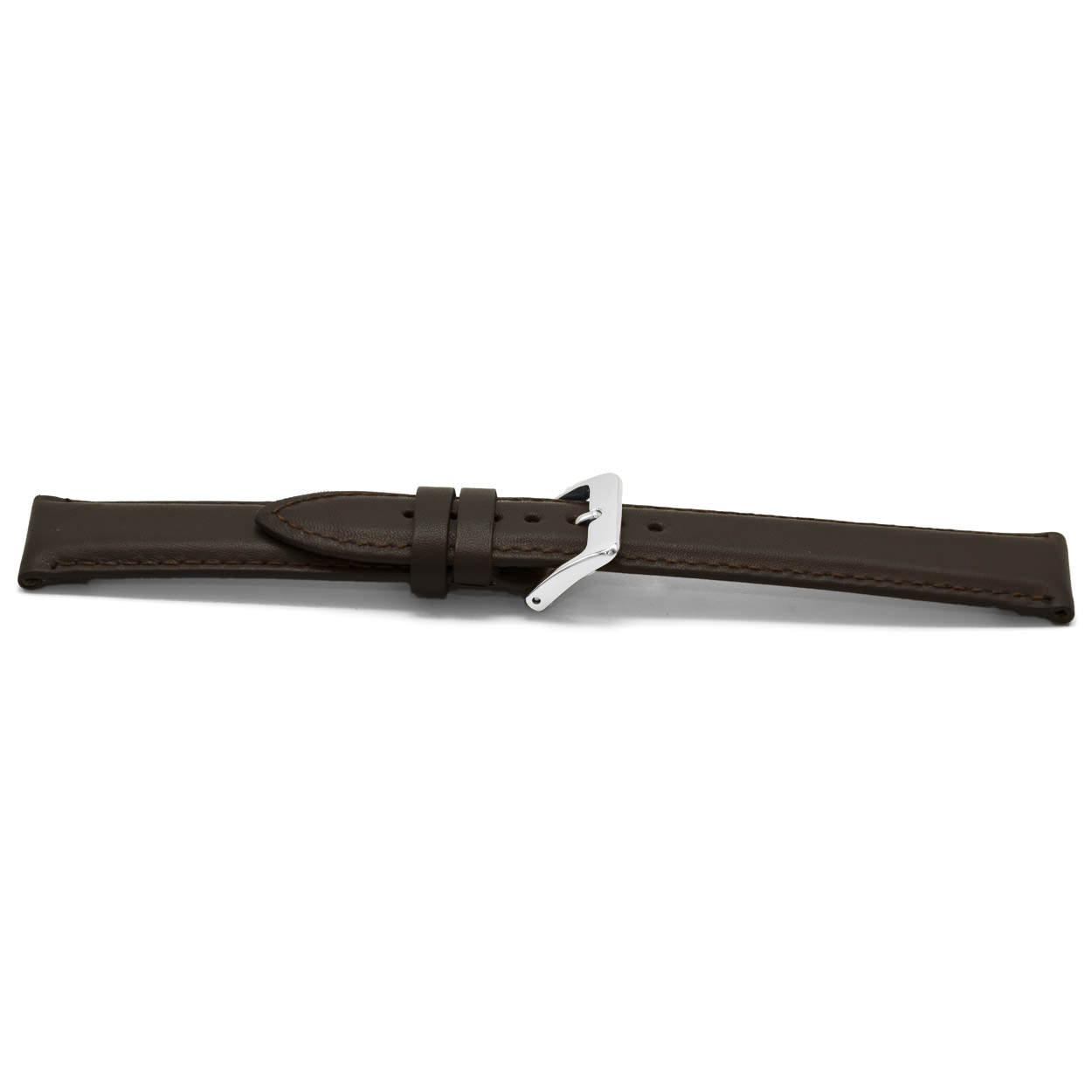 Bruin lederen horlogeband licht gevuld met zilverkleurig edelstalen gesp.
Kleur band: Bruin
Band dikte: 4.4 - 3.4mm
Band lengte: 75/115mm
Band breedte: 22x20mm
Gesp: Stainless steel
Bekleding binnenband: Nubuck
Gestikt: Ja, dezelfde kleur als de band. 
Pushpin: Exclusief
Hypo allergisch: Ja
EAN: 8716667161061
