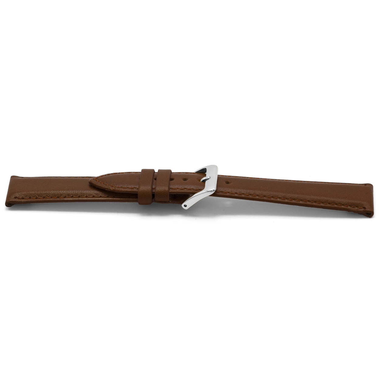 Bruin lederen horlogeband licht gevuld met zilverkleurig edelstalen gesp.
Kleur band: Bruin
Band dikte: 4.0 - 2.7mm
Band lengte: 75/115mm
Band breedte: 18x16mm
Gesp: Stainless steel
Bekleding binnenband: Nubuck
Gestikt: Ja, dezelfde kleur als de band. 
Pushpin: Exclusief
Hypo allergisch: Ja