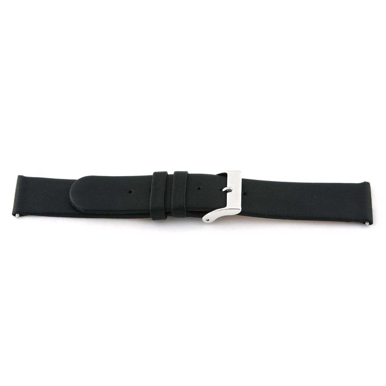 Kalfs lederen horlogeband zwart glad en ongestikt. 
Kleur band: Zwart
Band dikte: 2.3mm
Band lengte: 75/115mm
Band breedte: 18x18mm
Gesp: All Stainless Steel
Bekleding binnenband: Nubuck
Gestikt: Nee
Pushpin: Inclusief
Hypoallergeen: Ja
NFC Chip: nee
Waterproef: Ja
EAN: 4780256343996