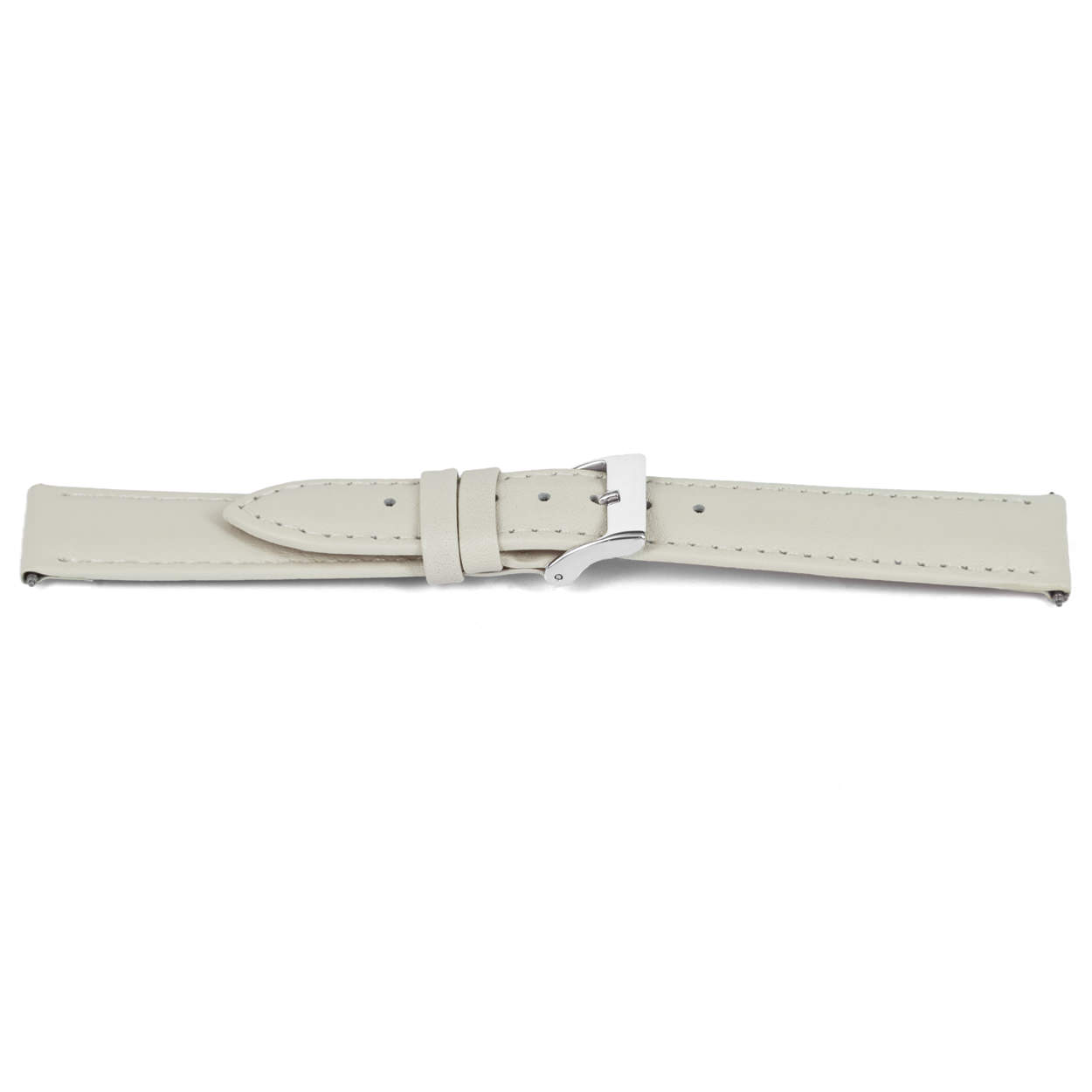 Hoogwaardig lederen horlogeband, crème, glad en gestikt. 
Kleur band: Wit crème 
Band dikte: 3.3mm
Band lengte: 75/115mm
Band breedte: 18x16mm
Gesp: Edelstaal
Bekleding binnenband: Nubuck
Gestikt: Ja, créme
Pushpin: Inclusief
Waterproef: Nee
NFC Chip: Nee
Hypo-allergeen: Ja