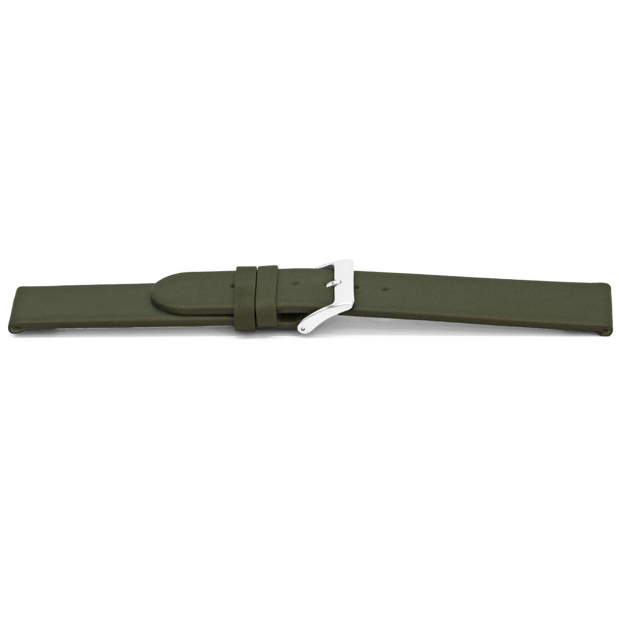 Donker groen lederen horlogeband met zilverkleurig edelstalen gesp.
Kleur band: Donker groen
Band dikte: 2.8mm 
Band lengte: 75/115mm
Band breedte: 22x22 mm
Gesp: Stainless steel
Bekleding binnenband: Nubuck
Gestikt: Nee
Pushpin: Exclusief
Hypo allergisch: Ja
NFC Chip: Ja
EAN: 4780263861223