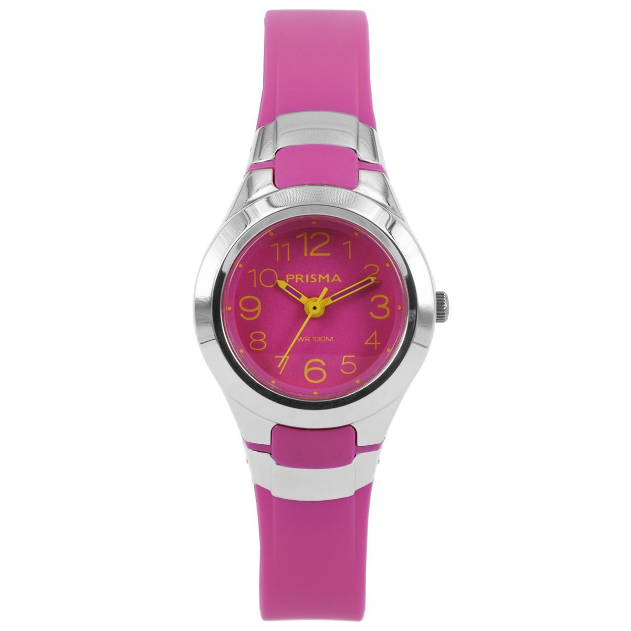 Prisma horloge CW.337 jongens/meisjes Sport kunststof 10 ATM 

Algemeen
Geslacht: jongens/meisjes
Model: CW.337

Voordelen
- band plastic/silicone roze
- wijzerplaat roze met gele cijfers (arabisch)
- boven gem. waterdicht: zwemmen/duiken
- wijzers lichten op in donker
- duidelijke tijdsweergave
- quartz
- maat kast 27mm (breedte) 11mm (dikte)