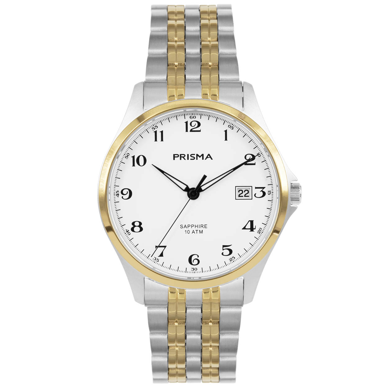 Prisma horloge 1272 heren titanium saffierglas 10 ATM 

Algemeen
Geslacht: heren
Model: P.1272

Voordelen
- band titanium goud/zilver (bicolor)
- wijzerplaat wit met zwarte cijfers (arabisch)
- geschikt voor mensen met een allergie
- draagcomfort door licht gewicht
- boven gem. waterdicht: zwemmen/duiken
- glas is zeer krasvast
- ook voor brede pols (max. 224,88 mm)
- quartz
- maat kast 40,8mm (breedte) 8,55mm (dikte