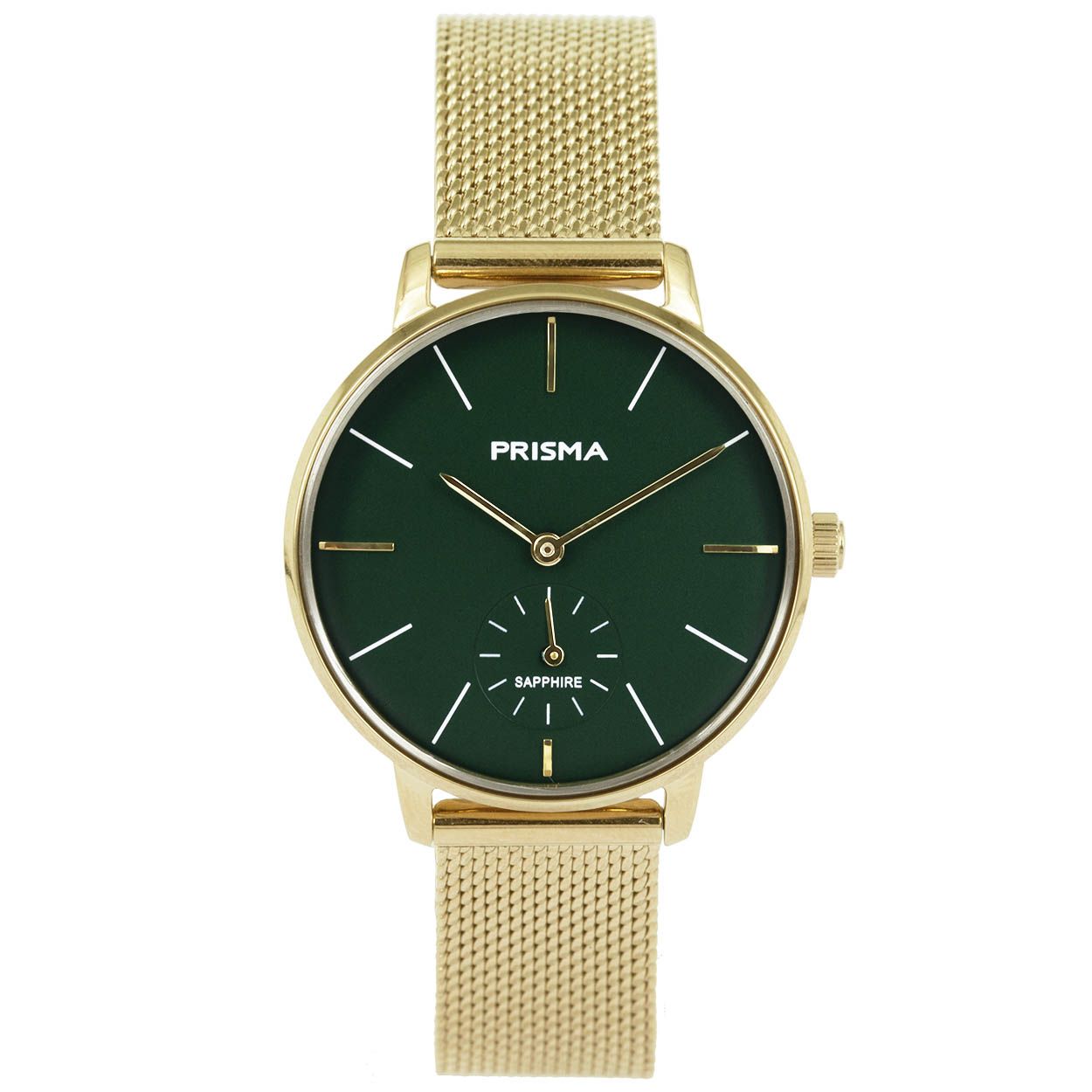 Prisma horloge 1442 dames edelstaal saffierglas 5 ATM

– milanese band met verfijnde schakels
– band edelstaal goudkleurig
– wijzerplaat groen met goudkleurige streepjes
– glas is zeer krasvast
– naadloze aansluiting door vrij verstelbare sluiting
– spat waterdicht: handenwassen, regen
– quartz
– maat kast 32mm (breedte) 8,35mm (dikte)