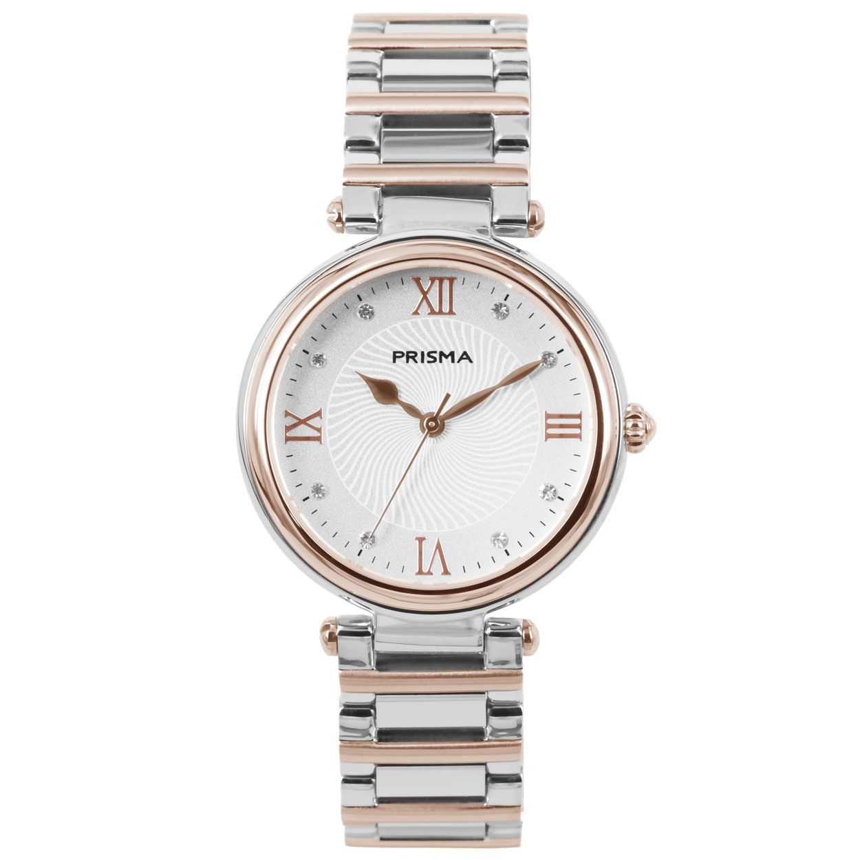 Prisma horloge P.1454 dames edelstaal (met zwitsers uurwerk) 

Algemeen
Geslacht: dames
Model: P1454

Voordelen
- band edelstaal zilver/rose goud (bicolor)
- wijzerplaat zilver met rose gouden romeinse cijfers
- zwitsers uurwerk
- handigeonzichtbare klep sluiting
- luxueuze uitstraling door romeinse cijfers
- glas is krasvast
- spat waterdicht: handenwassen, regen
- quartz
- maat kast 34mm (breedte) 7,8mm (dikte)




