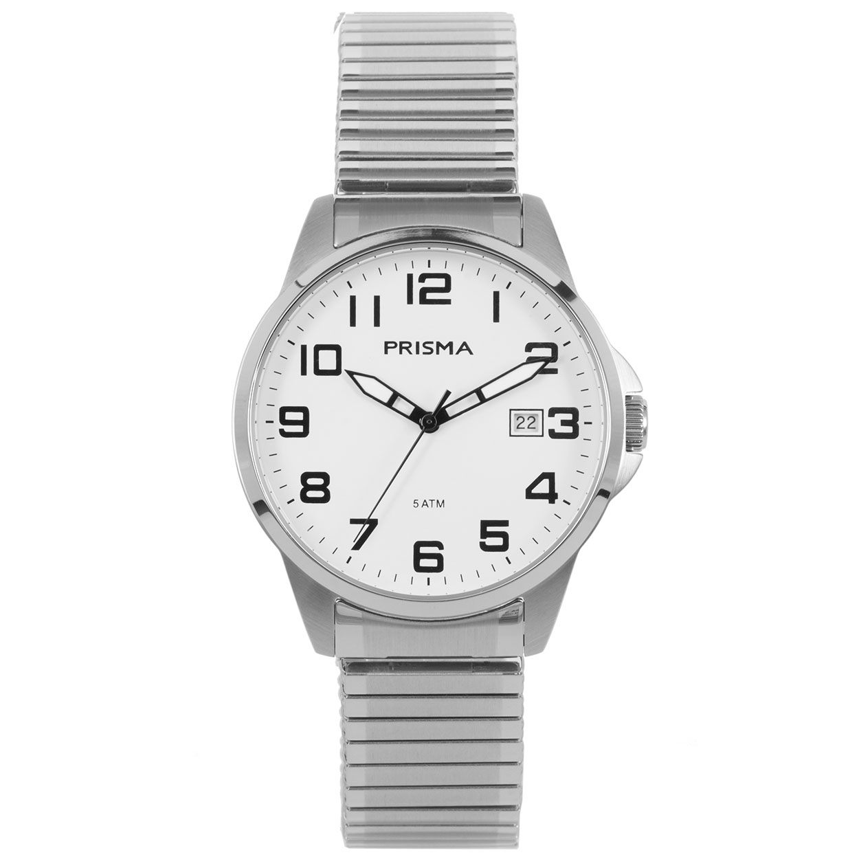 Prisma horloge P.1480 heren edelstaal 5 ATM 

Algemeen
Geslacht: heren
Model: P.1480

Voordelen
- rekband sluit naadloos aan op de huid
- band edelstaal zilver
- wijzerplaat wit met zwarte cijfers (arabisch)
- wijzers lichten op in donker
- datum
- duidelijke tijdsweergave
- spat waterdicht: handenwassen, regen
- quartz
- maat kast 38mm (breedte) 9,5mm (dikte)