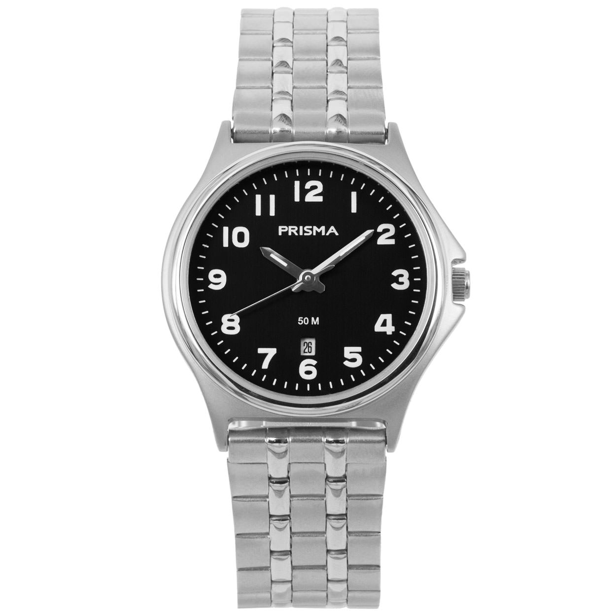 Prisma horloge P.1692 dames edelstaal 5 ATM 

Algemeen
Geslacht: dames
Model: P.1692

Voordelen
- band edelstaal zilver
- wijzerplaat zwart met witte cijfers (arabisch)
- naadloze aansluiting door vrij verstelbare sluiting
- wijzers lichten op in donker
- datum
- duidelijke tijdsweergave
- spat waterdicht: handenwassen, regen
- quartz
- maat kast 30mm (breedte) 7,3mm (dikte)

