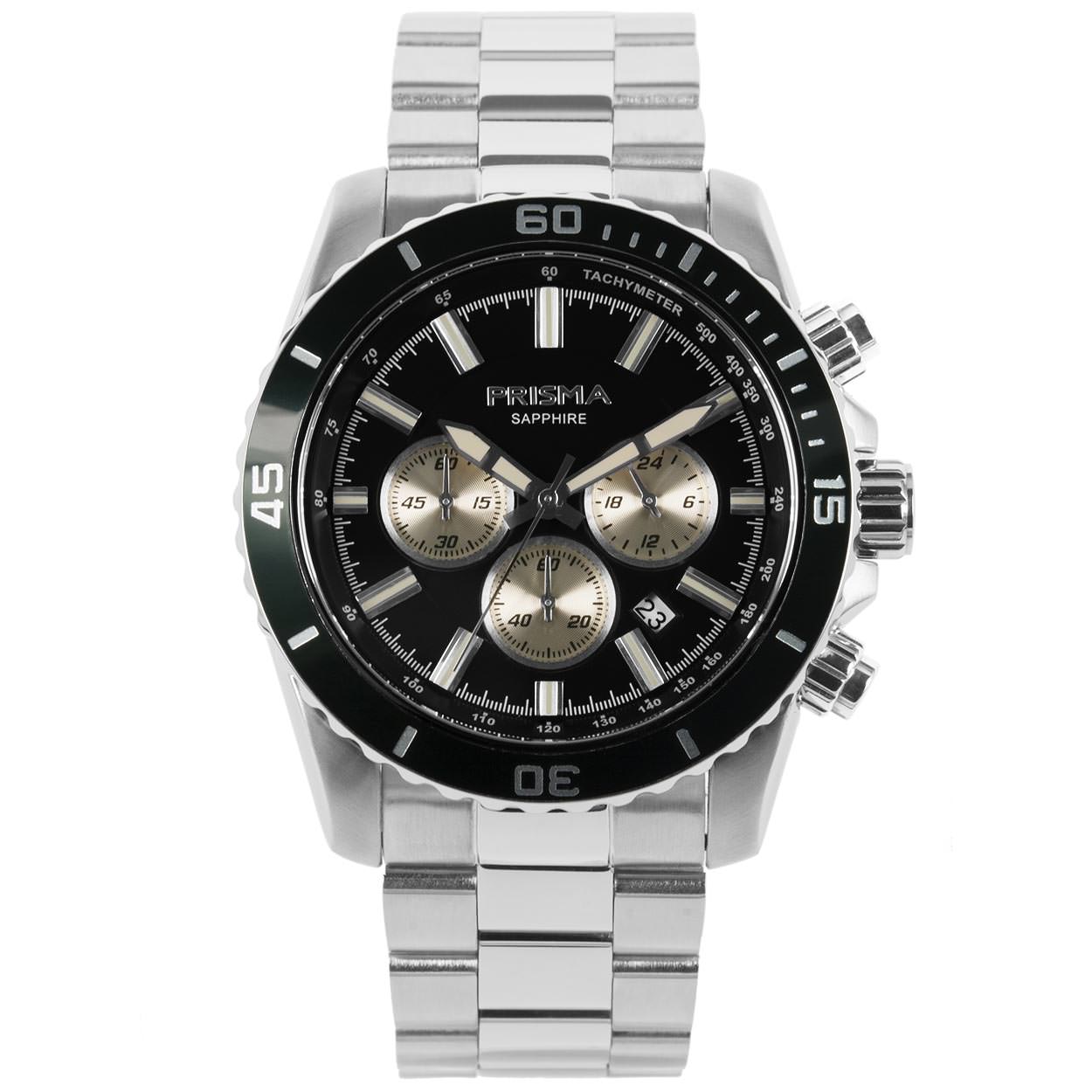Algemeen
Geslacht: heren
Model: P.1880

Voordelen
- band edelstaal zilver
- chronograaf/stopwatch
- wijzerplaat zwart met zilvere streepjes
- boven gem. waterdicht: zwemmen/duiken
- glas is zeer krasvast
- ook voor brede pols (max. 247 mm)
- 24 uurs aanduiding
- quartz
- maat kast 46mm (breedte) 12mm (dikte)