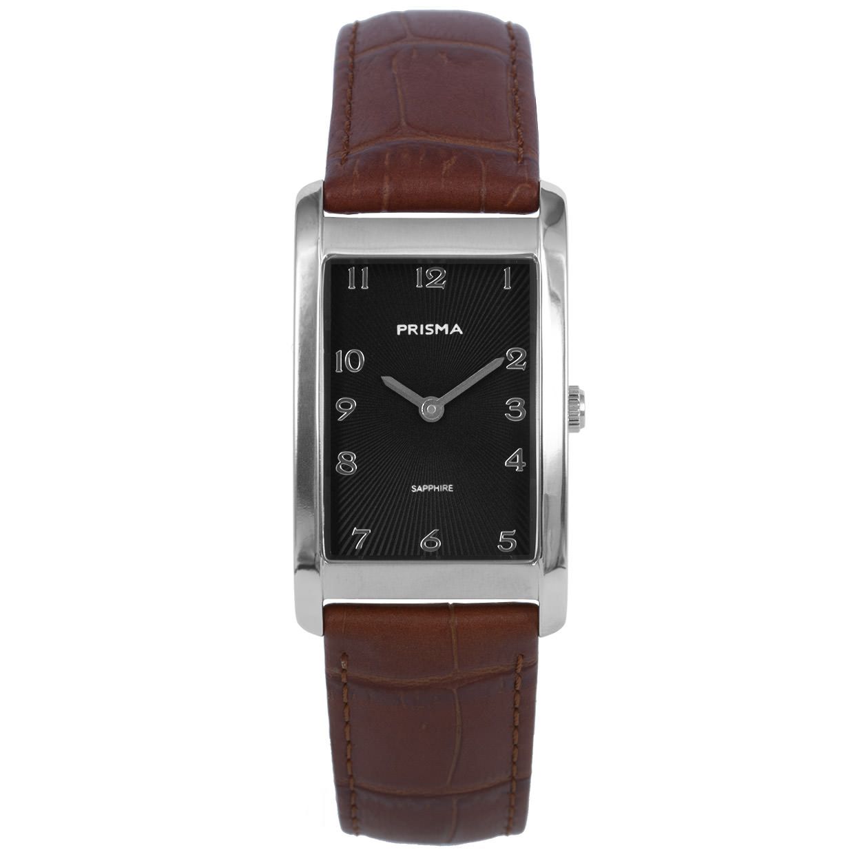 Algemeen
Geslacht: dames
Model: P.1966

Voordelen
- band echt leer bruin (bruin kleurig stiksel)
- wijzerplaat zwart met zilvere cijfers (arabisch)
- kast geschikt voor mensen met een allergie
- draagcomfort door licht gewicht
- glas is zeer krasvast
- ook voor brede pols (max. 219,5 mm)
- rechthoek design
- quartz
- maat kast 23mm (breedte) 7,6mm (dikte)