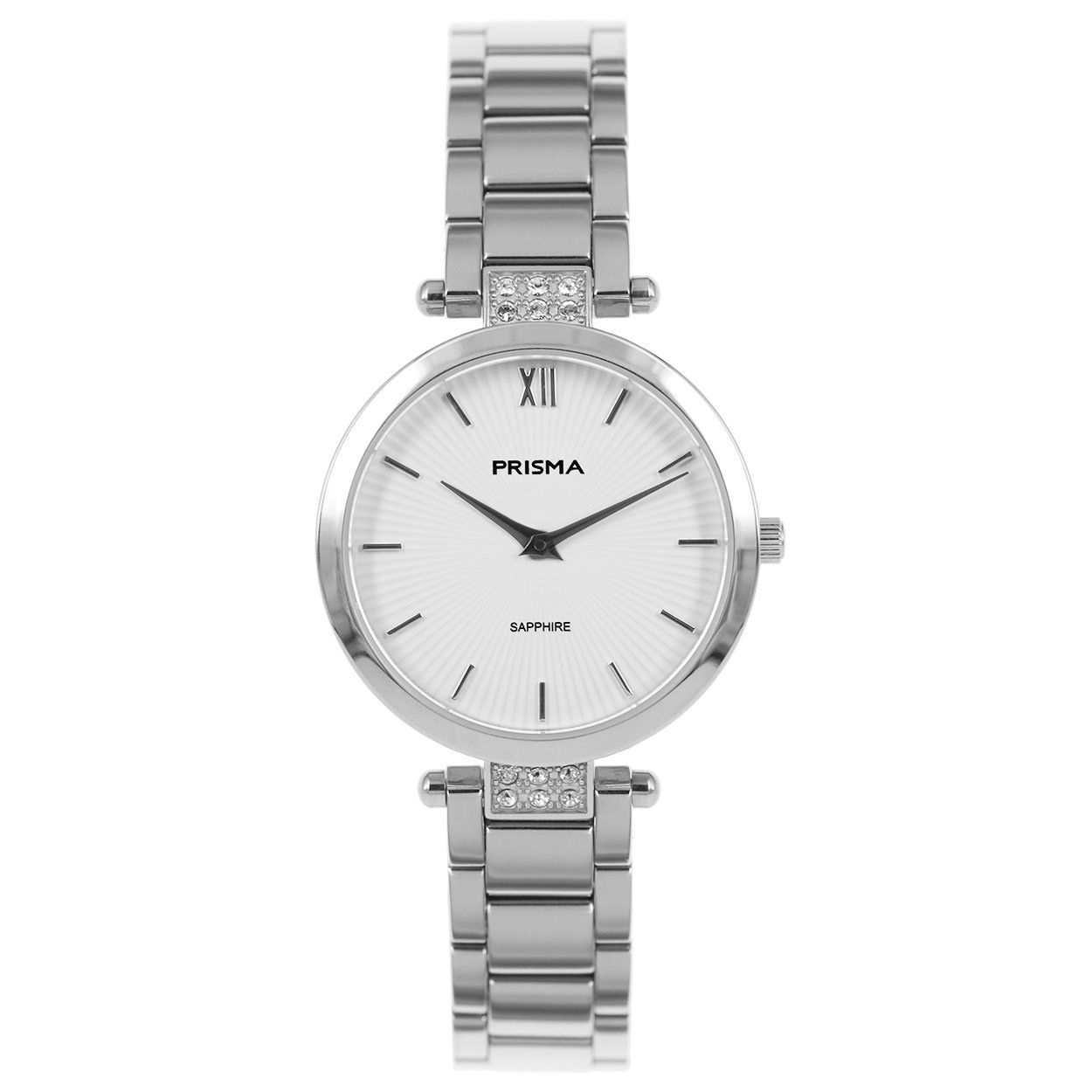 Prisma horloge 1975 dames edelstaal saffierglas 5 ATM 

Algemeen
Geslacht: dames
Model: P.1975

Voordelen
- band edelstaal zilver
- wijzerplaat wit met zilvere streepjes
- glas is zeer krasvast
- compacte sluiting met extra draagcomfort
- spat waterdicht: handenwassen, regen
- quartz
- maat kast 28mm (breedte) 6,6mm (dikte)