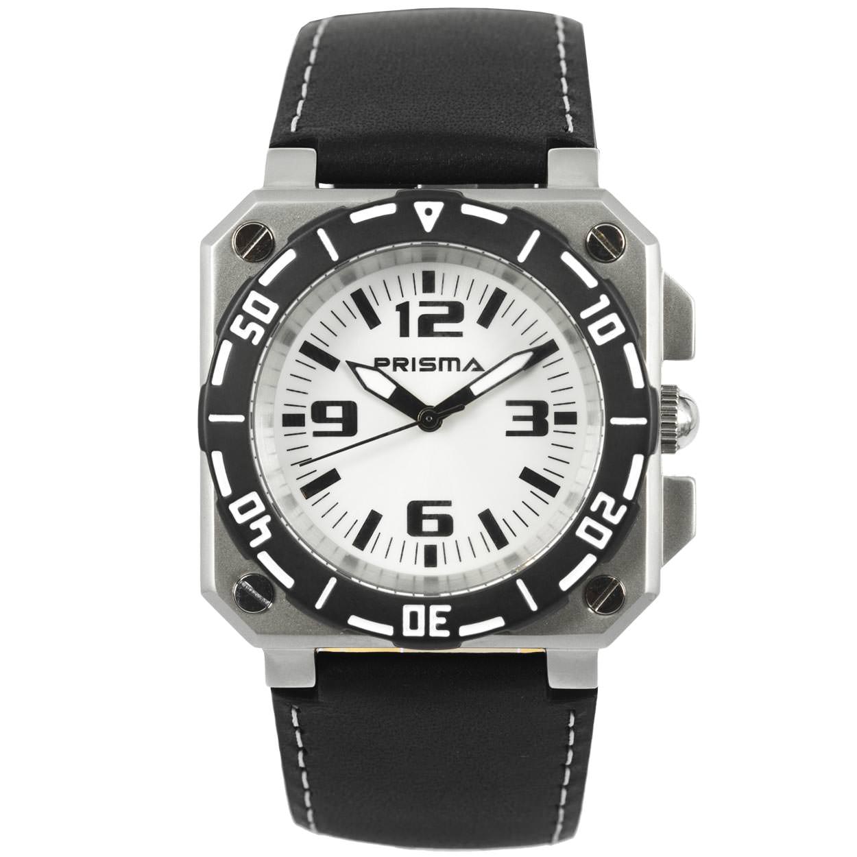 P.2598
Kast Breedte: 39mm
Kast dikte: 12mm
Kast materiaal: All Stainless Steel
Uurwerk: Miyota
Waterdichtheid: 3bar
Horlogeband: Leer met gespsluiting
Maat aansluiting band: 22 mm
Wijzerplaat: wit met zwart aanduiding
Lichtfunctie: glow in the dark wijzers