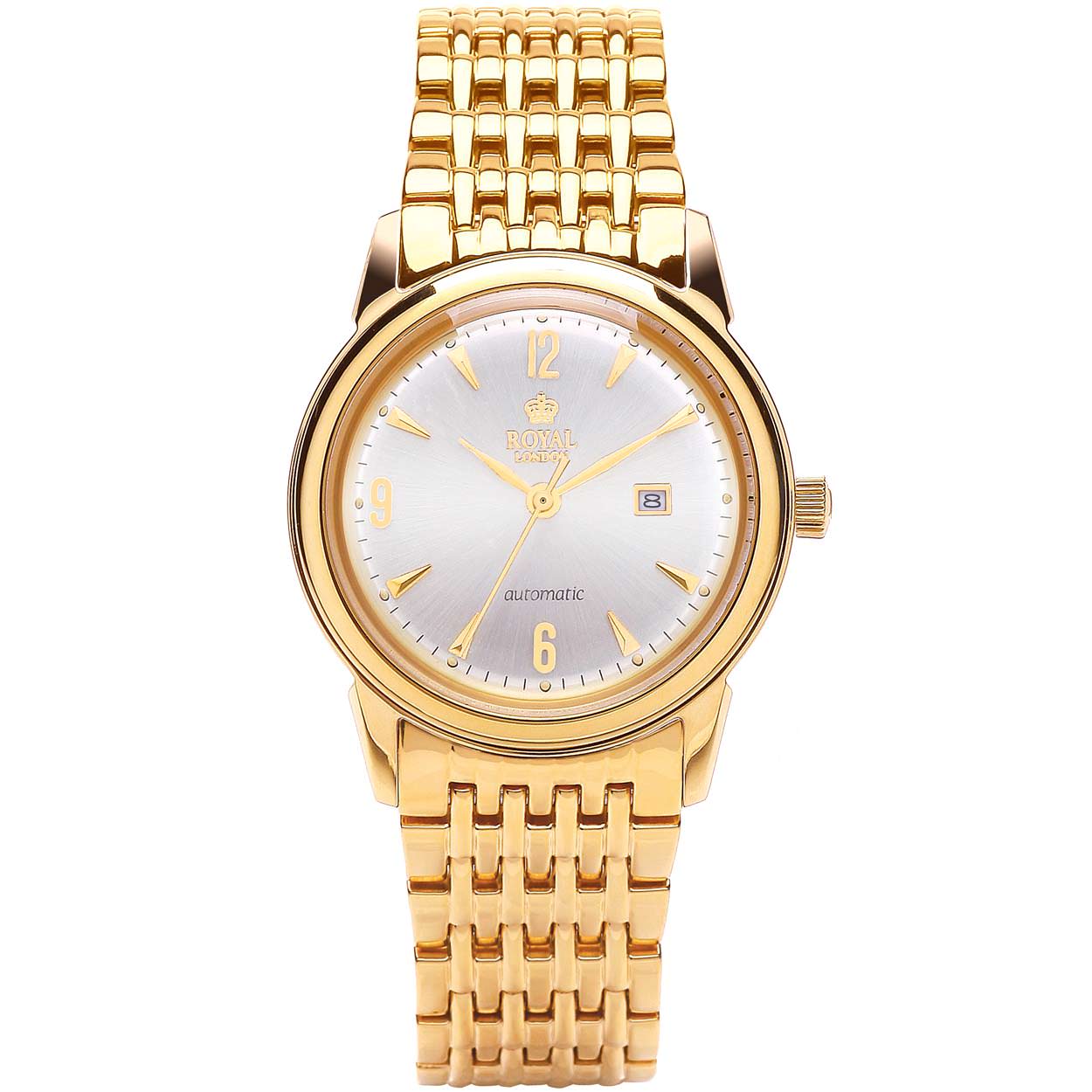 Elegant dames polshorloge van Royal London volledig van goudkleurig edelstaal. Automatisch uurwerk.