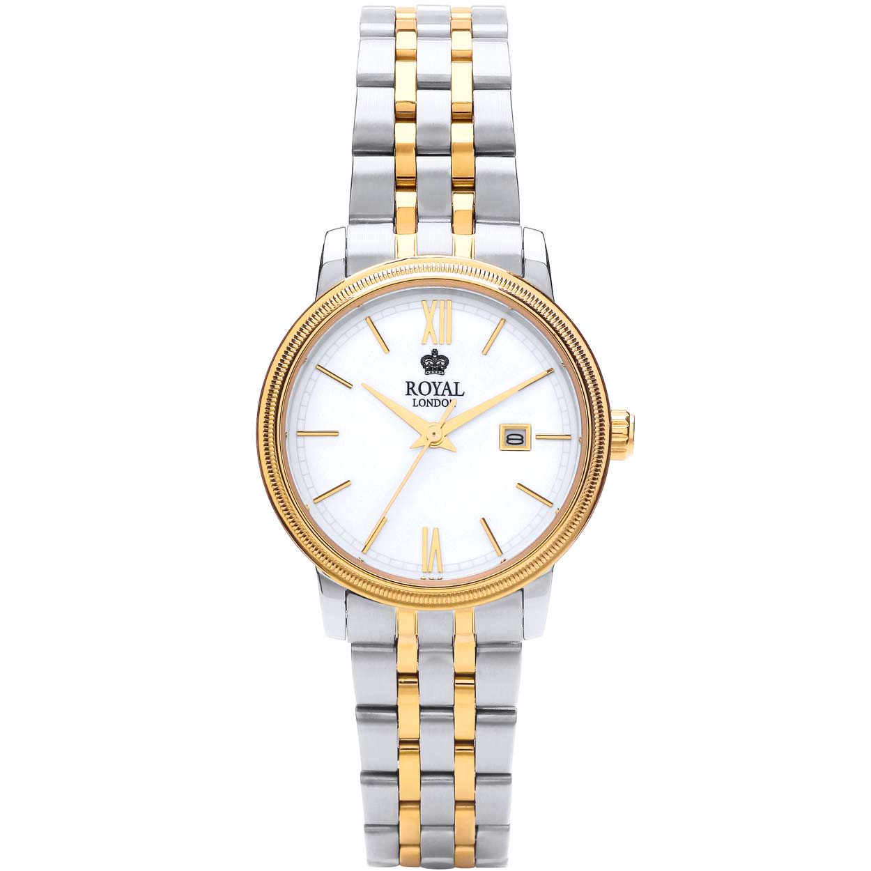Elegant tweekleurig dameshorloge van Royal London. Volledig edelstaal.