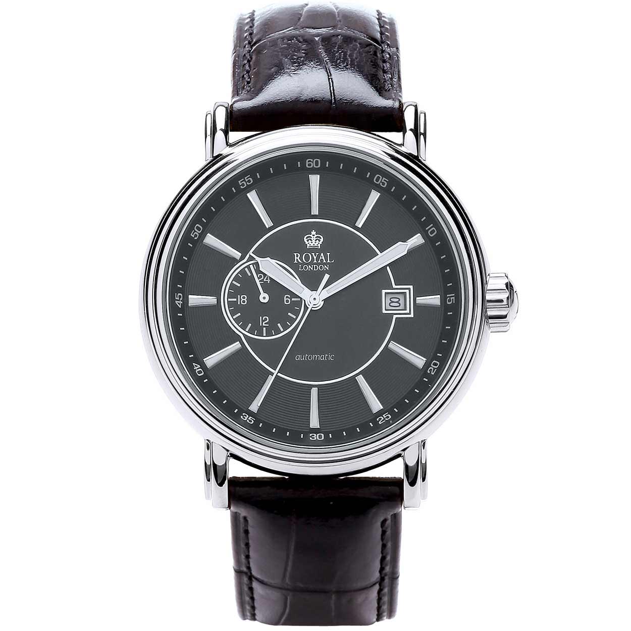 Elegant herenhorloge van Royal London met 24-uurs aanduiding en datum.