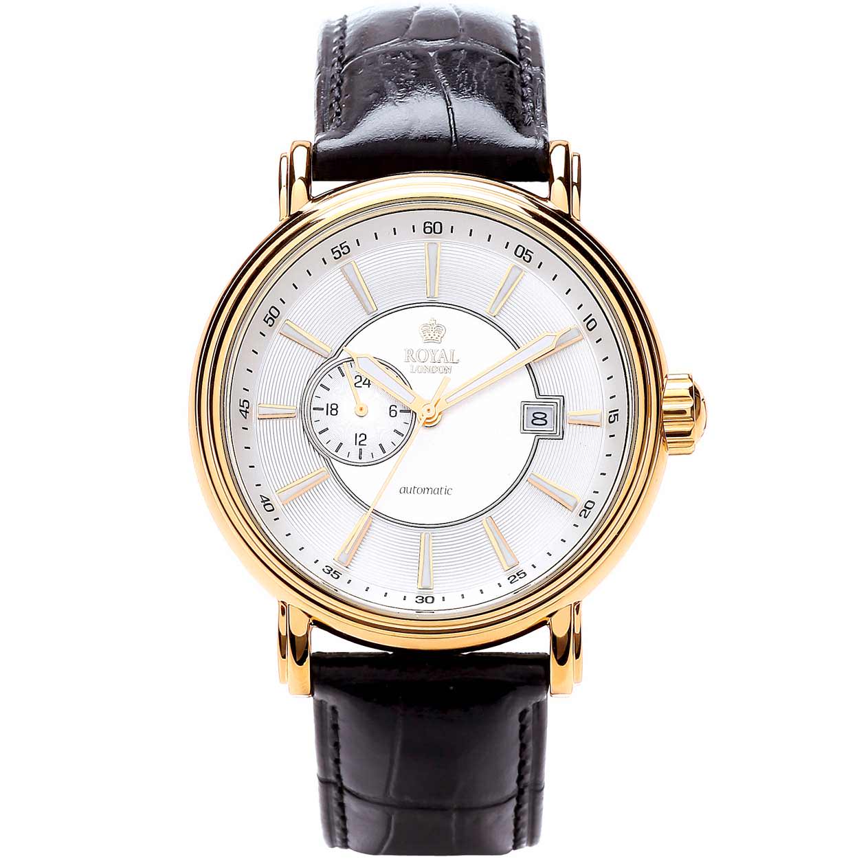 Elegant herenhorloge van Royal London. Automatisch uurwerk met 24-uurs weergave en datum.