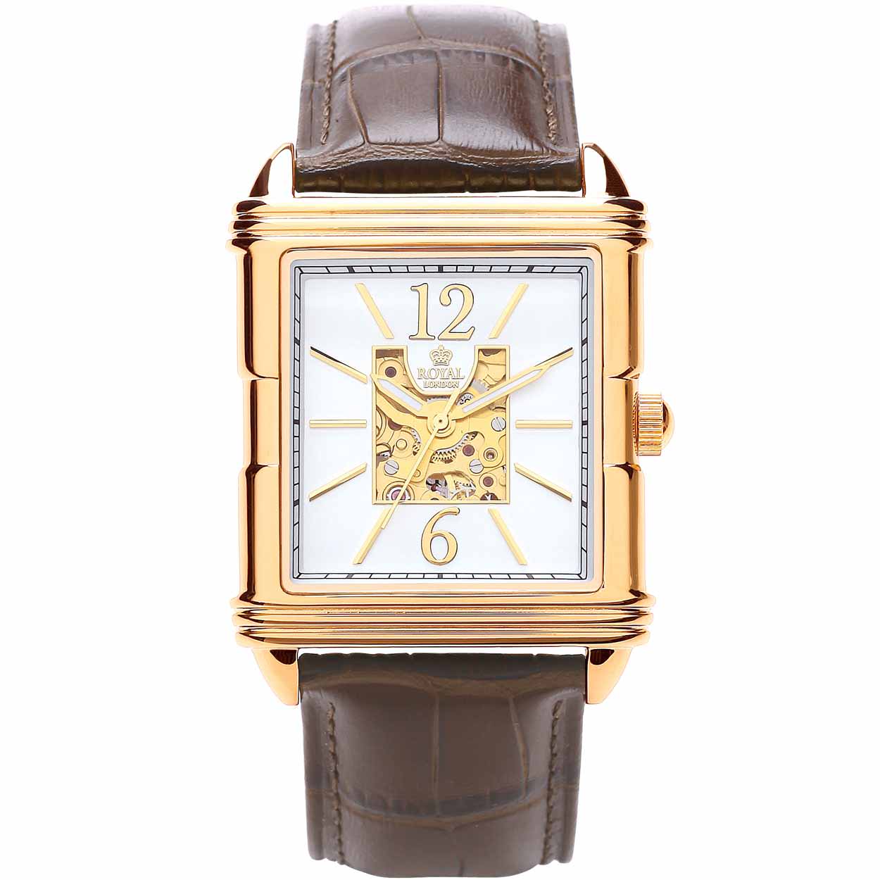 Elegant herenhorloge van Royal London met skeleton automaat.