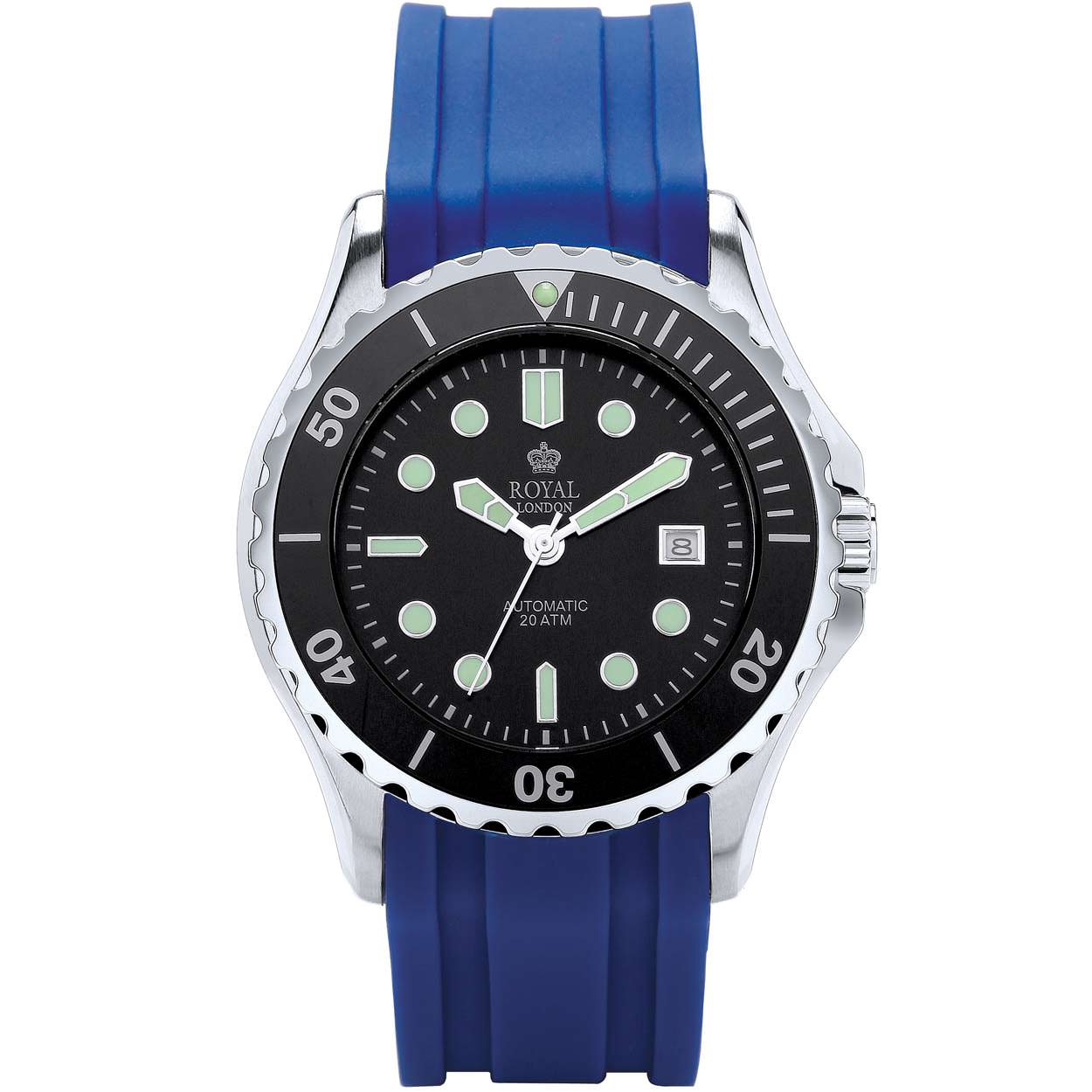 Stoer Royal London duikhorloge met automatisch uurwerk en siliconen band in vrolijke kleur.