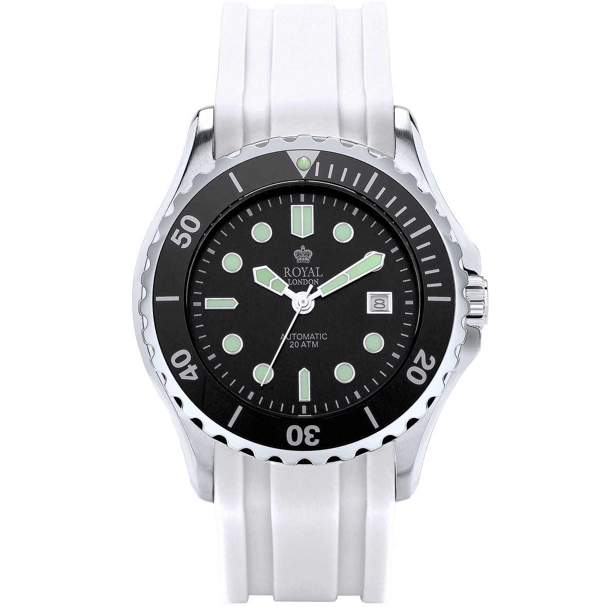 Stoer Royal London duikhorloge met automatisch uurwerk en siliconen band in vrolijke kleur.
